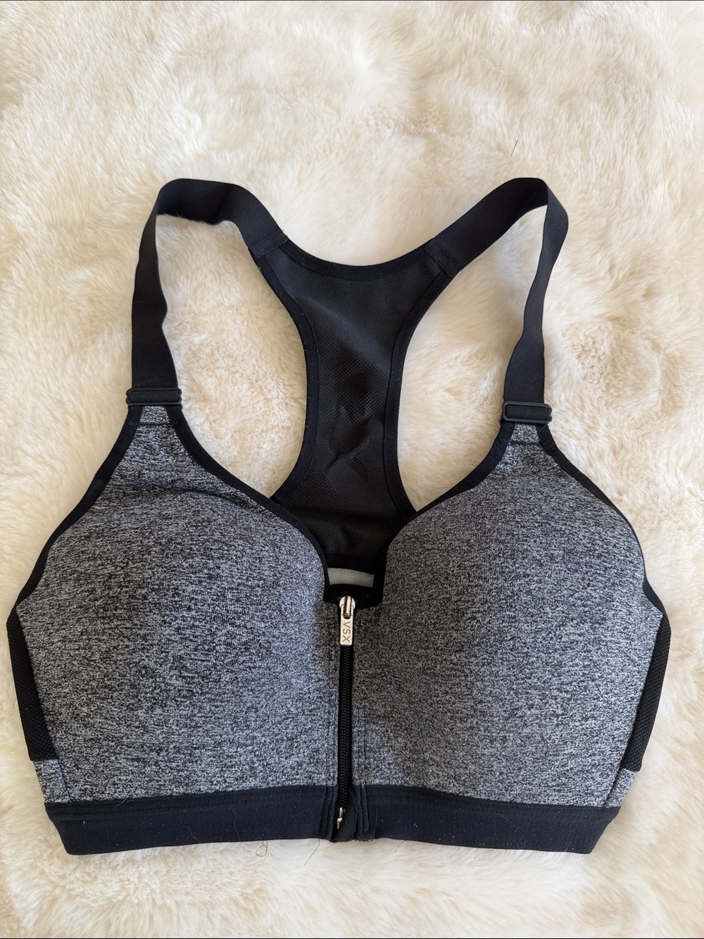 Victoria's Secret Heather Gray Front-Zip Racerback Sports Bra